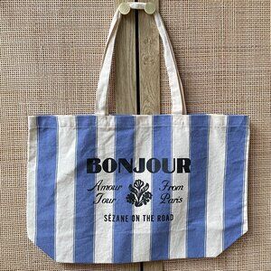 NWOT Sezane blue & white "Bonjour" canvas tote